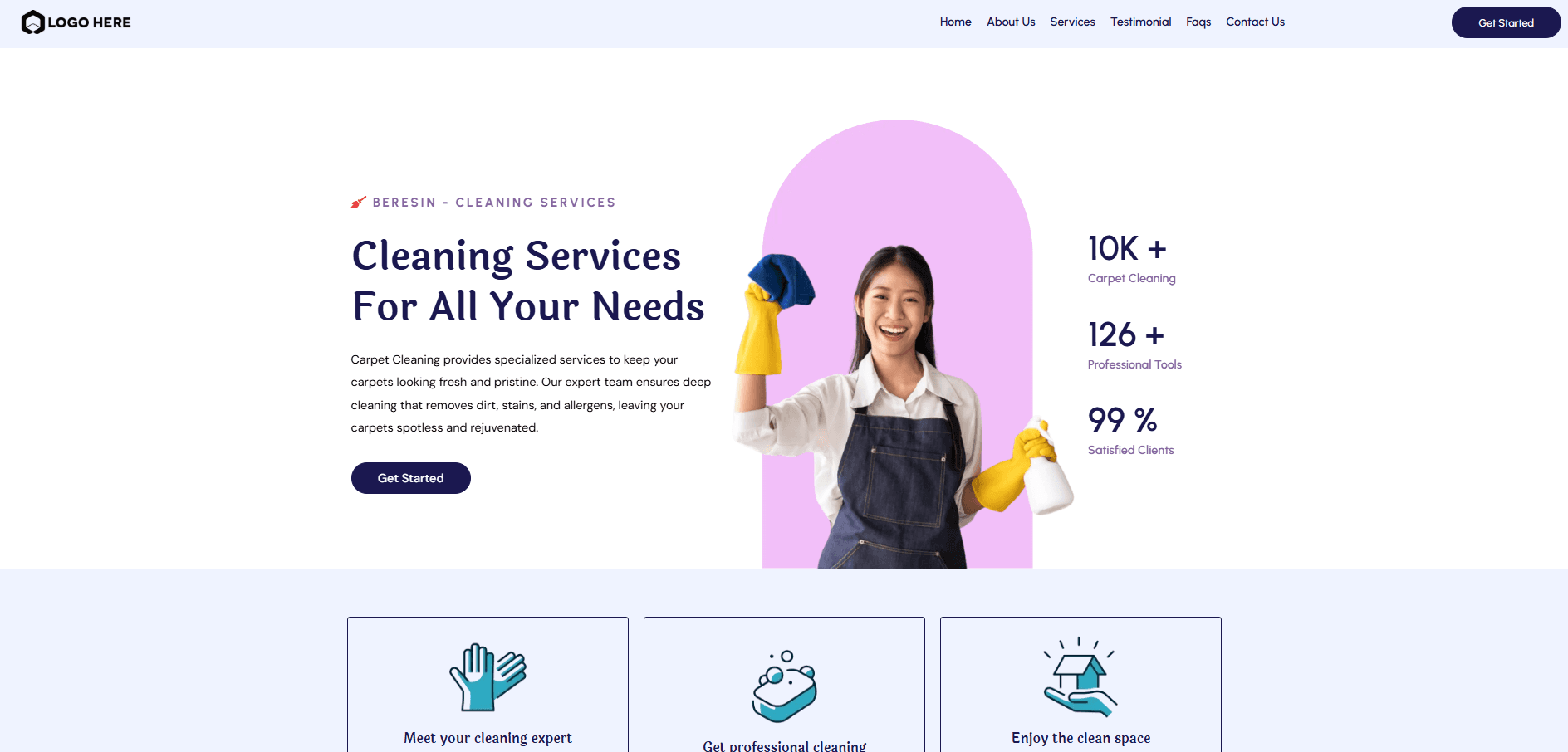 Demo cleaning website built by Momentum, showing the home page on desktop.
