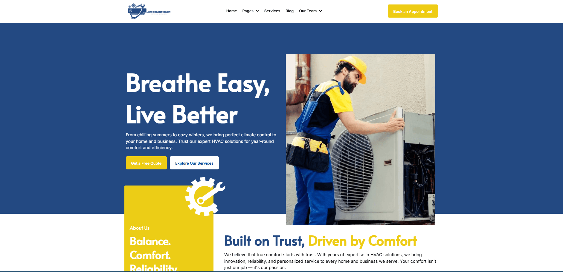 Demo HVAC website built by Momentum, showing the home page on desktop.
